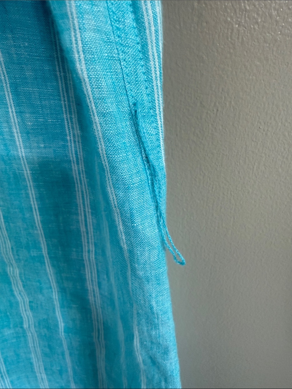 Talbots Linen Shirt Dress Aqua/Blue Striped Roll Tab Sleeves Coastal Resort L - Picture 7 of 8